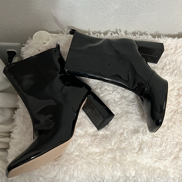 New Good American Square toe Patent Leather Ankle Boots Black Size 8.5 - Picture 6 of 8